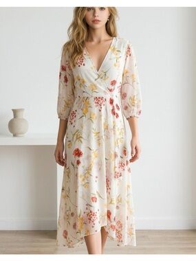 sachin and babi light blue dress Mint Green Floral Chiffon Wrap Front V-Neck Long Sleeve Maxi Dress   PinkBlush